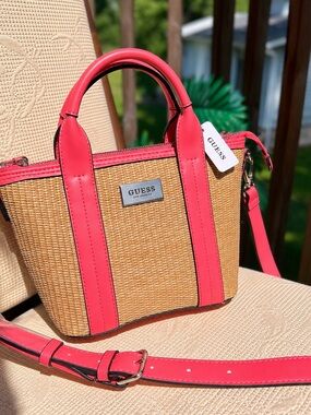 GUESS Summer Straw Mini Crossbody Tote Bag NWT